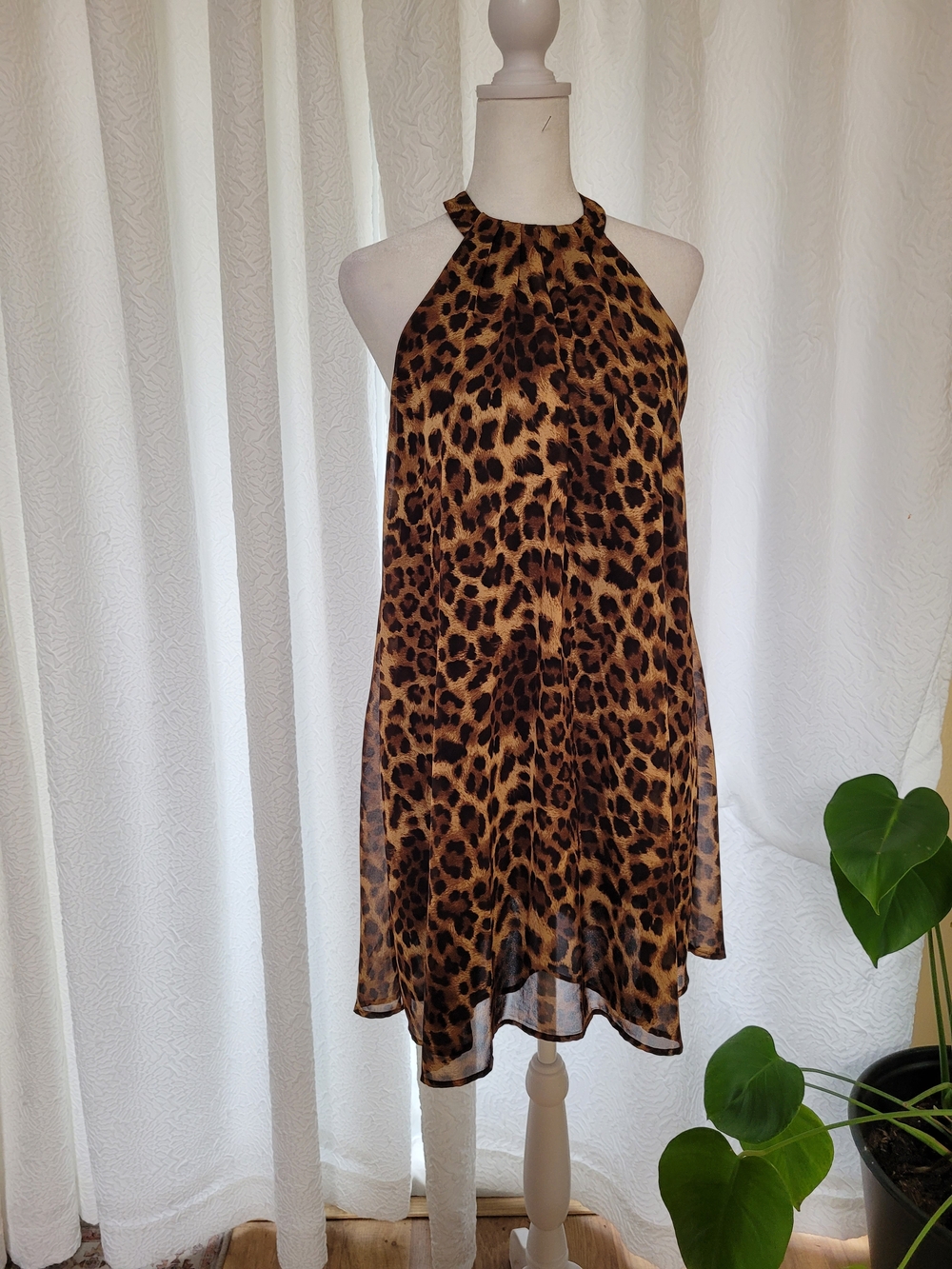 Astr Leopard Print Halter Mini Dress in Brown and Black